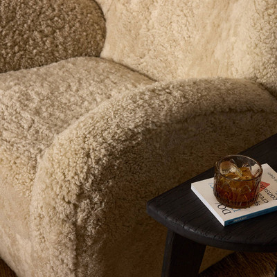 Four Hands Amelie Swivel Recliner - Beige Shearling