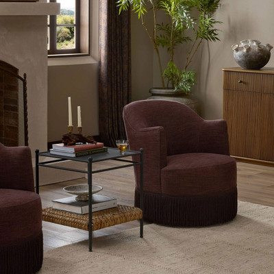 Four Hands Aurora Fringe Swivel Chair - Laughlin Plum