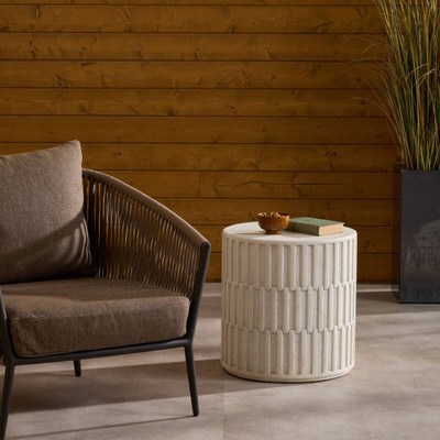 Four Hands Callisto Outdoor End Table - Aged White Concrete
