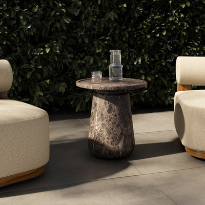 Four Hands Claire Outdoor End Table - Veined Brown Concrete