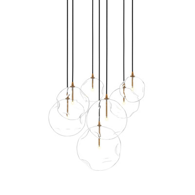 Four Hands Cluster 7 Mix Chandelier - Heritage Bronze Brass - Organic Glass