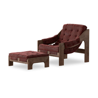 Four Hands Halston Chair w/Ottoman - Nubuck Burgundy