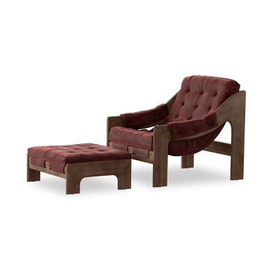 Four Hands Halston Chair w/Ottoman - Nubuck Burgundy