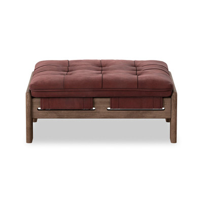 Four Hands Halston Ottoman - Nubuck Burgundy