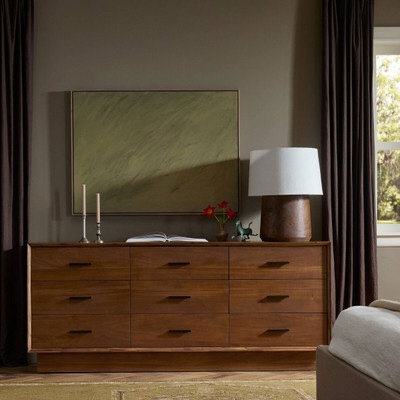 Four Hands Lilas 9 Drawer Dresser - Saddle Tan Veneer