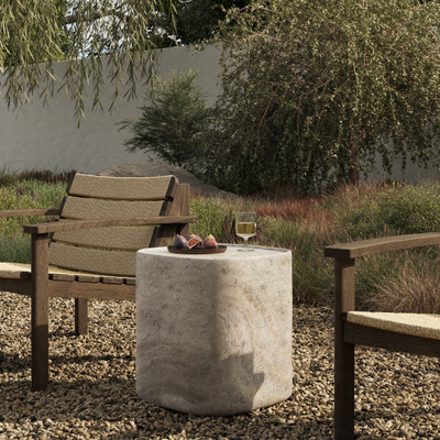 Four Hands Manor Outdoor End Table - Textured Sandy Grey