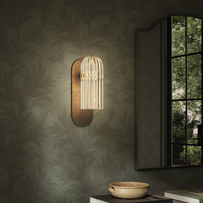Four Hands Odyssey MD Sconce - Heritage Bronze Brass - Medium - Clear Ribbon Glass