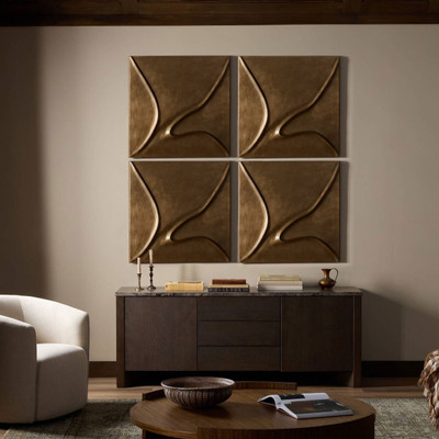 Four Hands Ozias Metal Wall Panel Set of 4 - Smooth Golden