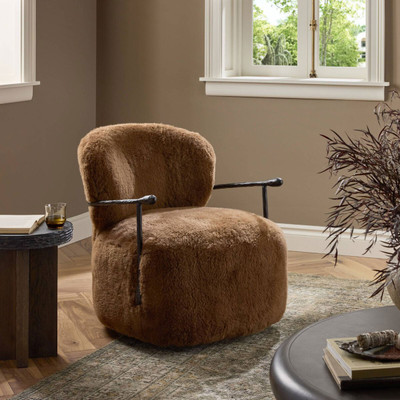 Four Hands Plath Swivel Chair - Ochre Shearling
