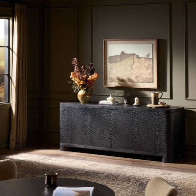 Four Hands Shevall Sideboard - Carved Black Mango