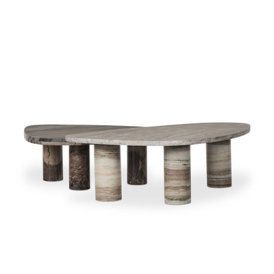 Four Hands Zion Coffee Table Set - Large Antique White Marble + Small Rocky Brown Marble