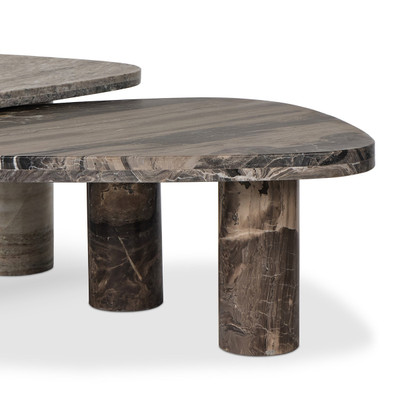 Four Hands Zion Coffee Table Set - Large Antique White Marble + Small Rocky Brown Marble