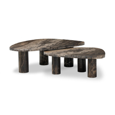 Four Hands Zion Coffee Table Set - Rocky Brown Marble