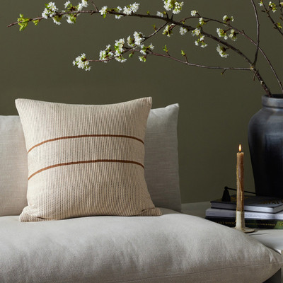 Four Hands Handwoven Merido Pillow - Beige Cotton - 20"x20"