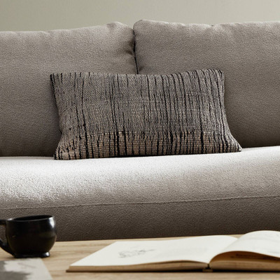 Four Hands Handwoven Stripe Wool Pillow - Black Wool - 14"x20"