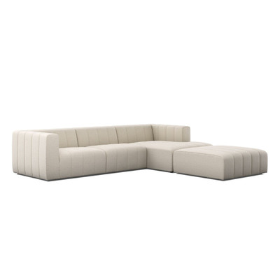 Four Hands Langham Channeled 3PC RAF Sectional W/ Ottoman - Crypton Nomad Snow