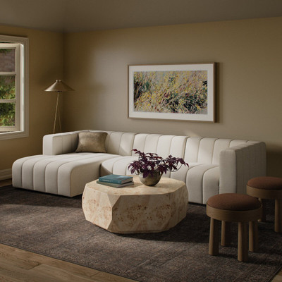 Four Hands Langham Channeled 3PC Sectional - LAF Chaise - Crypton Nomad Snow