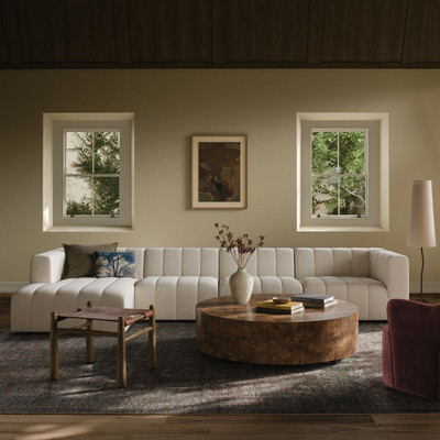 Four Hands Langham Channeled 4PC LAF Sectional - Crypton Nomad Snow