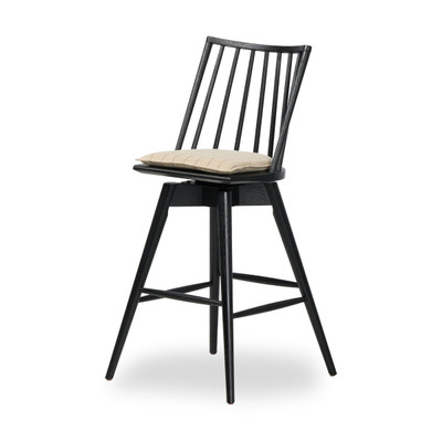 Four Hands Lewis Swivel Bar Stool with Cushion - Black Oak - Lavon Flint