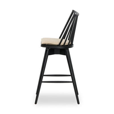 Four Hands Lewis Swivel Bar Stool with Cushion - Black Oak - Lavon Flint