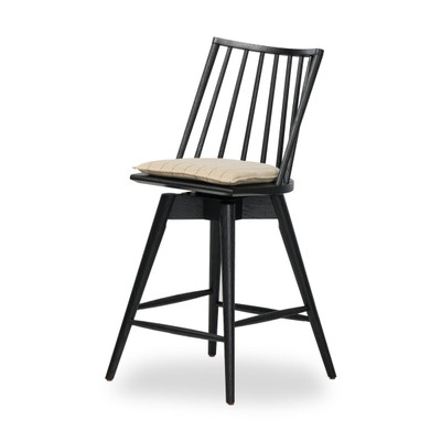 Four Hands Lewis Swivel Counter Stool with Cushion - Black Oak - Counter - Lavon Flint