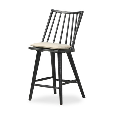 Four Hands Lewis Windsor Counter Stool with Cushion - Black Oak - Counter - Antwerp Natural