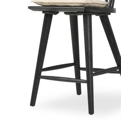 Four Hands Lewis Windsor Counter Stool with Cushion - Black Oak - Counter - Antwerp Natural