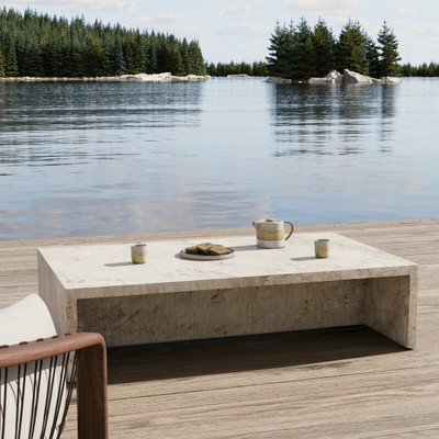 Four Hands Ludlow Outdoor Coffee Table - Natural Veined Concrete