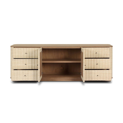 Four Hands Meyer Media Console - Fluted Natural Fleck Raffia