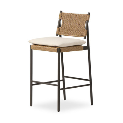 Four Hands Miller Outdoor Woven Bar Stool - Faux Dark Hyacinth