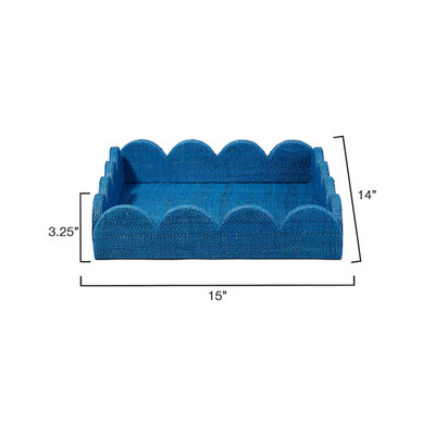 Jamie Young Wonderland Scalloped Small Decorative Raffia Tray - Indigo