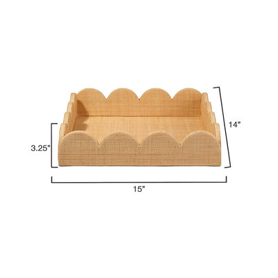 Jamie Young Wonderland Scalloped Small Decorative Raffia Tray - Natural