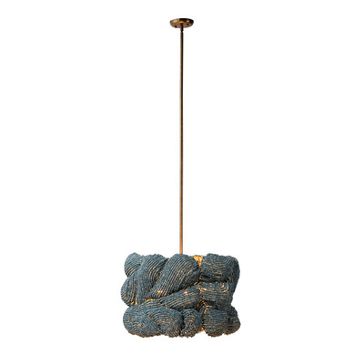 Jamie Young Anguilla 3-Light Wood Beaded Chandelier - Blue