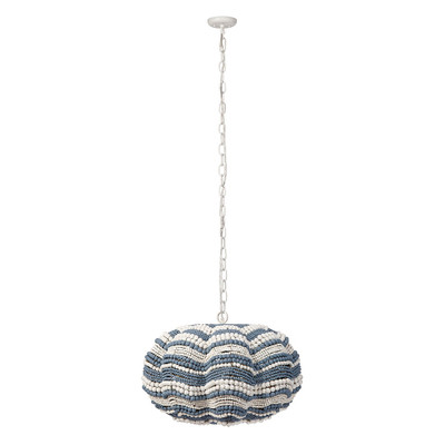 Jamie Young Clamshell Wood Beaded 3-Light Small Chandelier - Blue