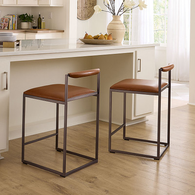 Jamie Young Bradbury Leather Counter Stool - Saddle