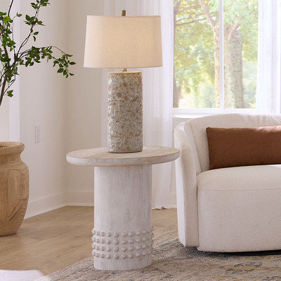 Jamie Young Studded Washed Wood Side Table - White