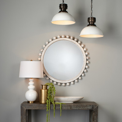 Jamie Young Brighton Round Wood Mirror - White Washed