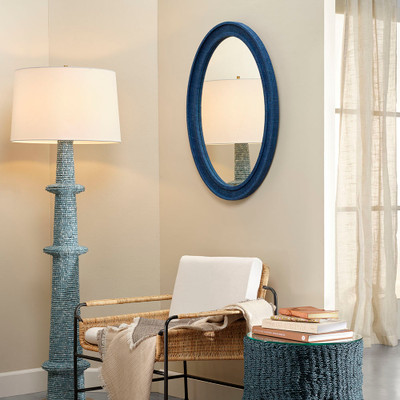 Jamie Young Valley Raffia Oval Wall Mirror - Indigo
