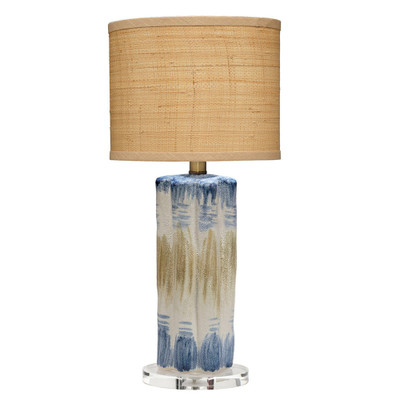 Jamie Young Abstract Ceramic Table Lamp with Raffia Shade