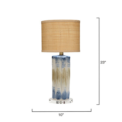 Jamie Young Abstract Ceramic Table Lamp with Raffia Shade