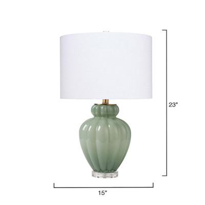 Jamie Young Agnes Blown Glass Table Lamp with Linen Shade - Celadon