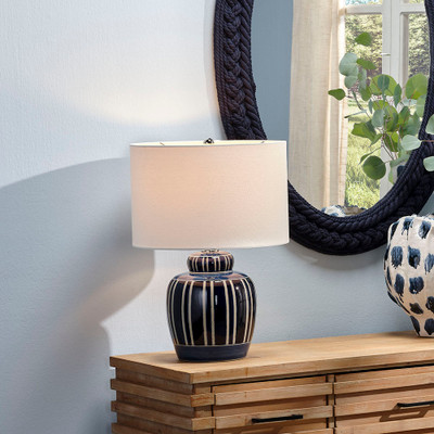 Jamie Young Arthur Ceramic Table Lamp with Linen Shade - Navy Blue