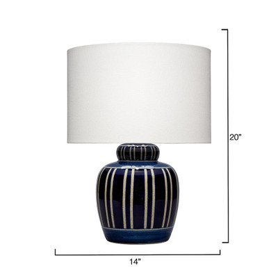 Jamie Young Arthur Ceramic Table Lamp with Linen Shade - Navy Blue