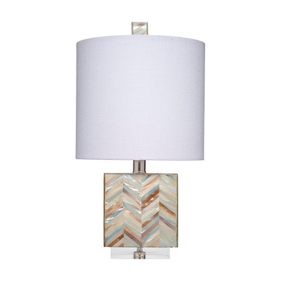 Jamie Young Garbo Mother of Pearl Table Lamp with Linen Shade - Blue