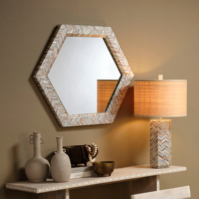 Jamie Young Lucille Mother of Pearl Table Lamp with Raffia Shade