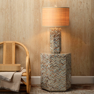 Jamie Young Lucille Mother of Pearl Table Lamp with Raffia Shade