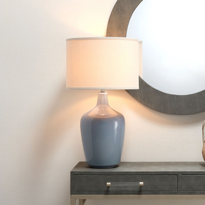 Jamie Young Plum Blown Glass Jar Table Lamp with Linen Shade - Grey