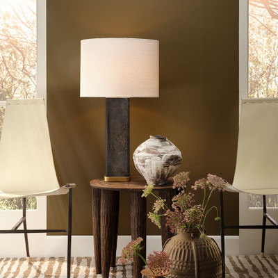 Jamie Young Preston Burl Wood Table Lamp with Linen Shade