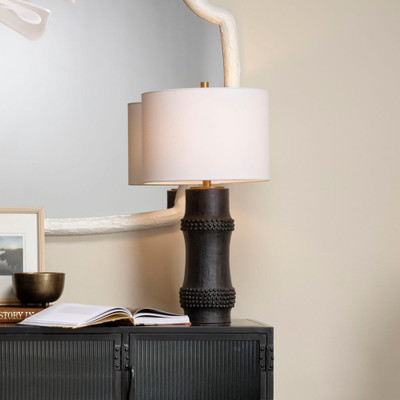Jamie Young Rail Polyresin Table Lamp with Linen Shade - Black