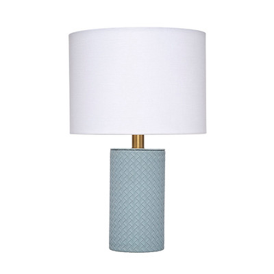 Jamie Young Roman Leather Table Lamp with Linen Shade - Blue